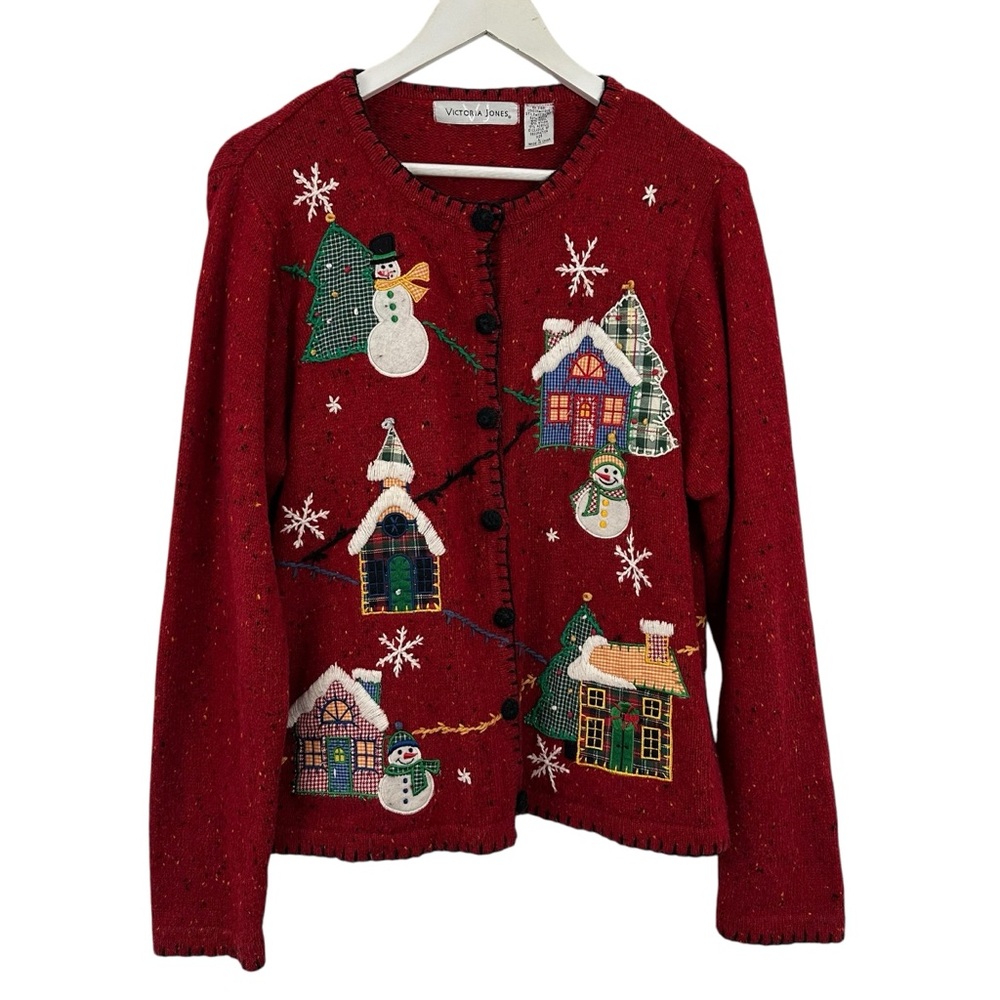 Victoria Jones Women’s Christmas Holiday Snowman Cardigan Size L